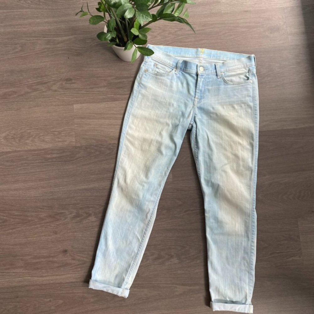 7 For All Mankind Light Blue & Faded "The Skinny Crop & Roll" Jeans